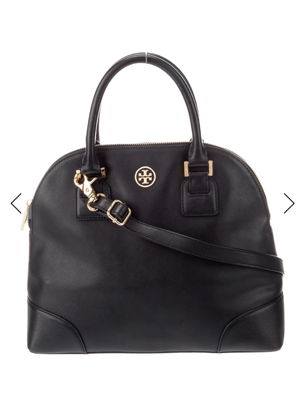 Tory Burch Black Leather Dome Satchel with Gold Hardware